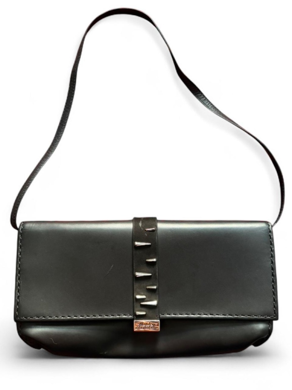 Harley Davidson Black leather purse with silver spikes